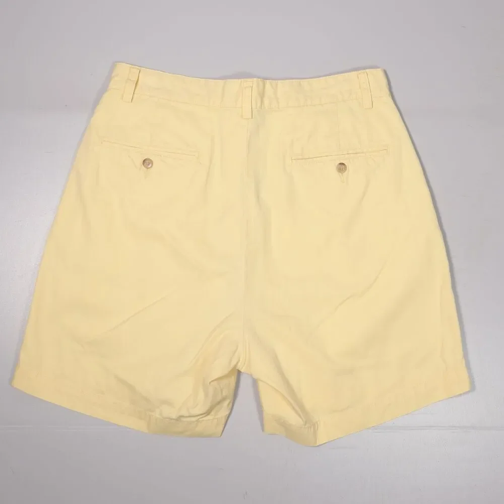VTG Polo Ralph Lauren Andrew Shorts Yellow Pleated Cotton Mens 30 x 6